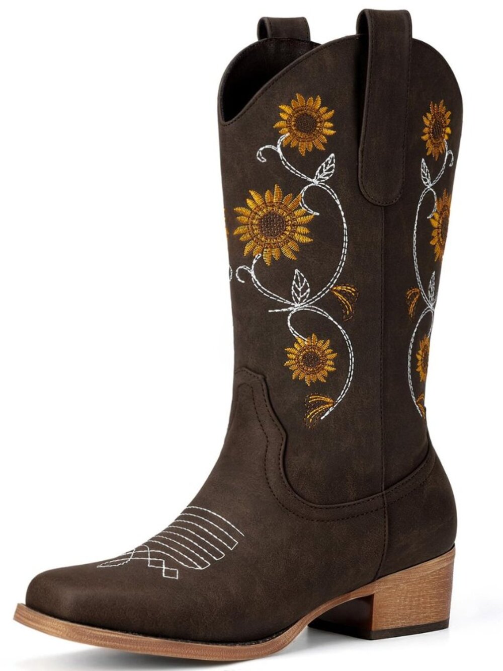 Cowboy Boots for Women - Mid Calf Western Sunflower Cowgirl Boots with Floral